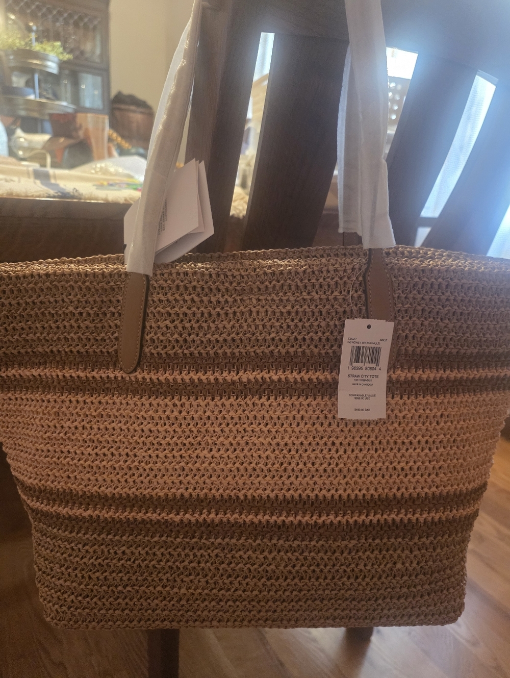 Coach Woven Straw Tote with Brown Leather Trim, NWT! - Picture 11 of 13